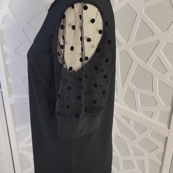 Alison Andrews Women's Black Mesh Polka Dot Sleeve Shirt Size Medium - Picture 3 of 10